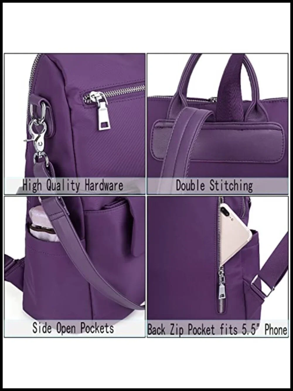Women's Nylon Laptop Backpack Water Resistant Detachable Crossbody Bag 15.6